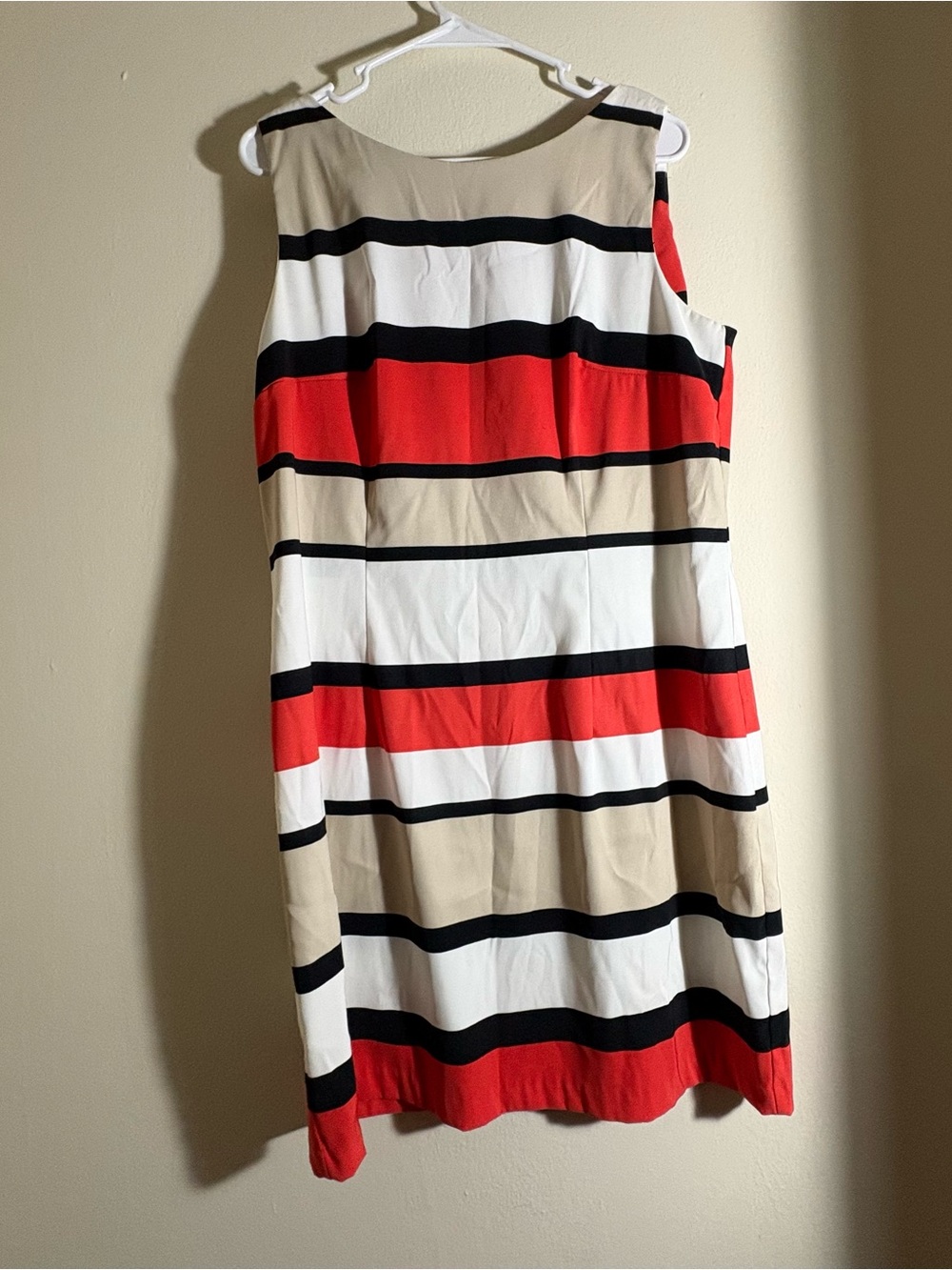 Alyx Limited Sleeveless Striped Shift Dress in Red, White & Tan Size 16